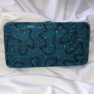 Blue glitter lace wallet